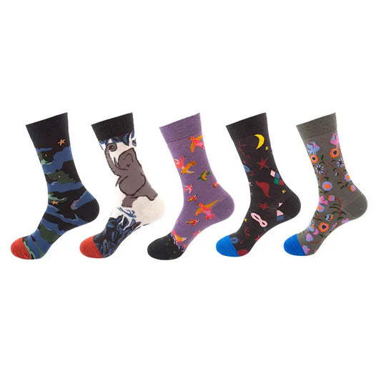 Vintage Street Women Socks Fashion Brand Men's Socks Cotton Funny Star Starry Sky Flower Graffiti Asuka Crew Casual Sock – Bold & Fun Statement Socks Cerise Max