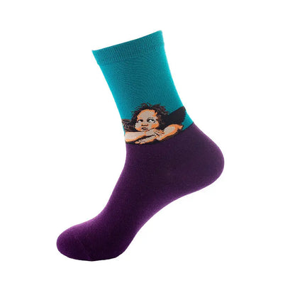 Vintage Street Women Socks Fashion Brand Men's Socks Cotton Funny Star Starry Sky Flower Graffiti Asuka Crew Casual Sock – Bold & Fun Statement Socks Cerise Max