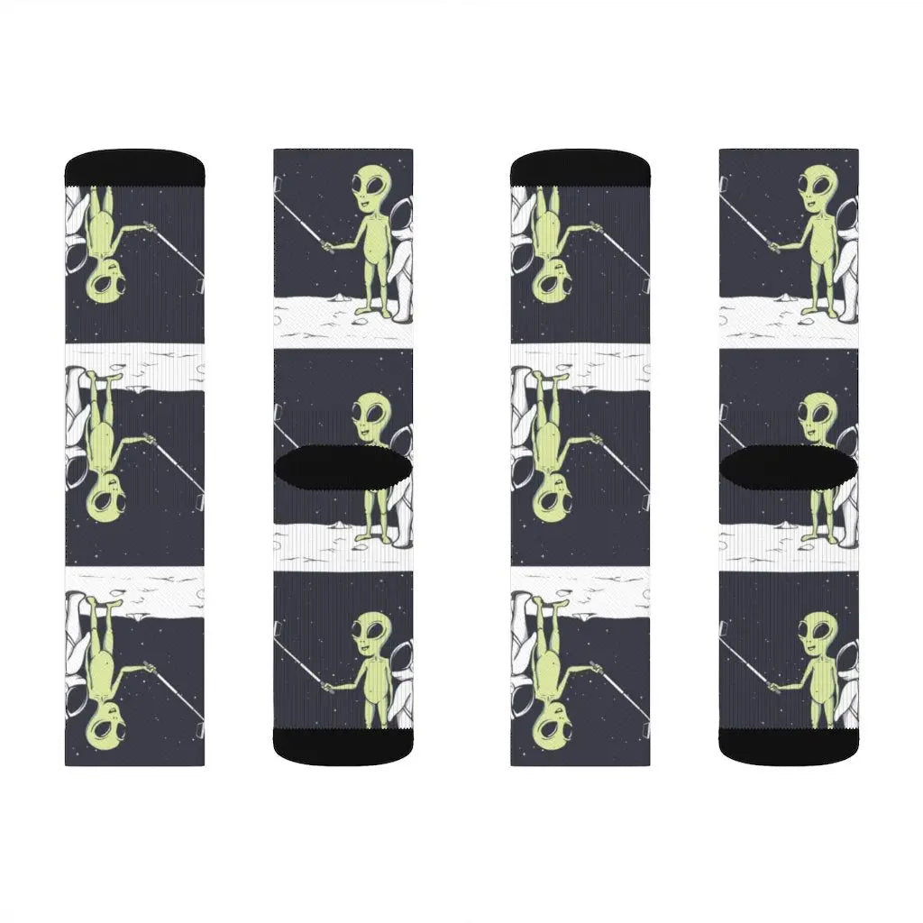 Funny Alien Selfie Socks – Premium Dress Socks for Office & Formal Wear Yellow Pandora