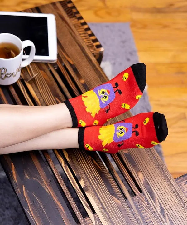 Fast Food Fiesta Pattern Low Cut Socks - 10 Pairs – Romantic Socks for Couples & Special Moments Maroon Menoetius