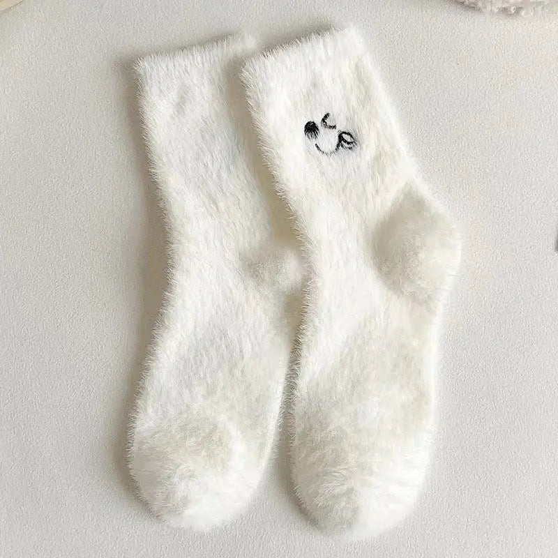 Women's Mid-calf Length Sock Cute Mink Fur Thick Winter Socks – Bold & Fun Statement Socks Cerise Max