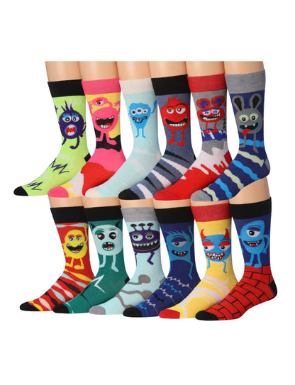 Men's Casual Monster Socks - 12 Pairs – Premium Dress Socks for Office & Formal Wear Maroon Menoetius